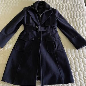 BCBGMaxAzria Navy Trench Coat 80% virgin wool size M